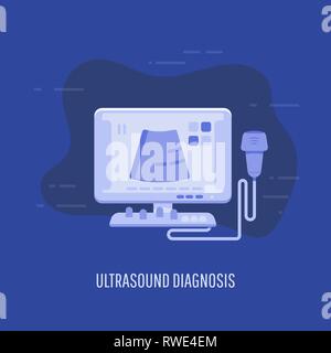 La ricerca medica, ginecologia clinica diagnostica ad ultrasuoni, macchina ad ultrasuoni, logo design Illustrazione Vettoriale