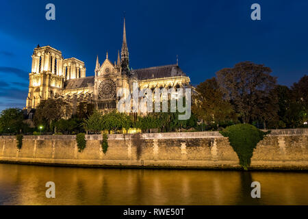 Notre Dame de Paris di notte Foto Stock