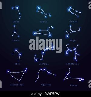 Stelle in forma di segni zodiacali,oroscopo, astronomia Illustrazione Vettoriale