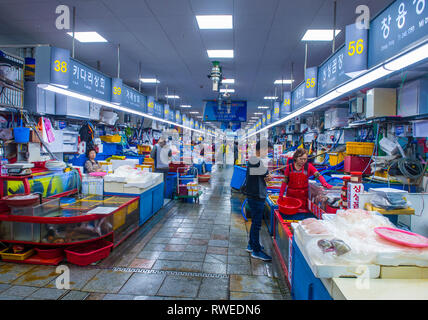 Il mercato del pesce di Jagalchi nella Corea del Sud di Busan Foto Stock