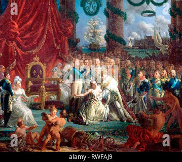 Allegoria del ritorno dei Borboni on April 24, 1814: Luigi XVIII sollevando la Francia delle sue rovine. Louis-Philippe Crepin, circa 1814 Foto Stock