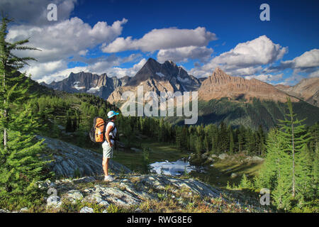 Escursionismo in Jumbo Pass, BC, Jumbo, cabina Foto Stock