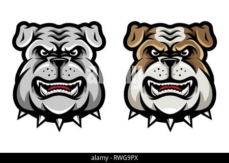 Bulldog mascotte di testa in stile cartoon Illustrazione Vettoriale