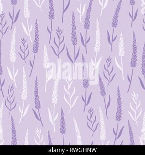 Lavanda fiori seamless pattern. Illustrazione Vettoriale su sfondo viola. Per i tessili, web, stampa, superficie di progettazione Illustrazione Vettoriale