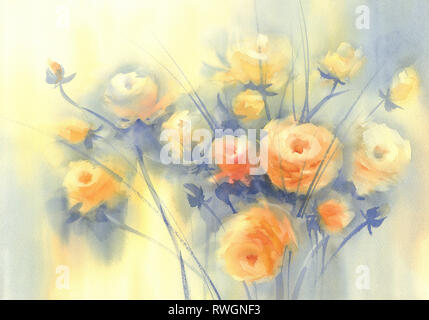 Colori pastello anemnone fiori nella luce dello sfondo ad acquerello Foto Stock