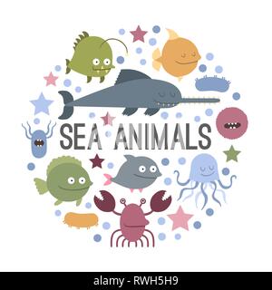 Vettore. Set di Sea life animali. Uno stile piatto Illustrazione Vettoriale