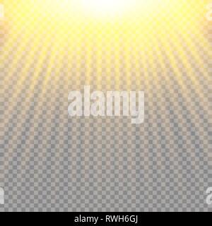 Bagliore leggero effetto speciale con i raggi di luce. Incandescenza vettore trasparente effetto luce impostato, esplosioni di glitter, scintilla sun flash. Illustrazione Vettoriale