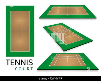 Campo da tennis . Vista superiore e diversa prospettiva, eps10 vettore. Illustrazione Vettoriale