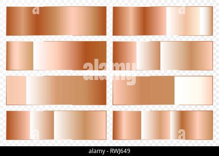 Raccolta di sfondi con un gradiente metallico. Piastre di brillanti con effetto di bronzo. Illustrazione Vettoriale. Illustrazione Vettoriale