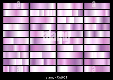 Raccolta di gradiente a raggi ultravioletti. Piastre di brillanti con effetto di colore viola. Illustrazione Vettoriale. Illustrazione Vettoriale