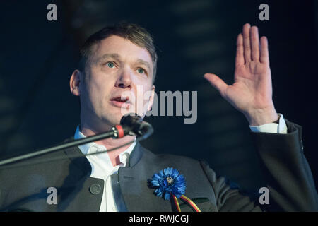 Bahretal, Germania. 06 Mar, 2019. Andre Poggenburg, presidente del partito Aufbruch deutscher Patrioten (ADP), parla al mercoledì delle ceneri evento del suo partito. Credito: Sebastian Kahnert/dpa/Alamy Live News Foto Stock