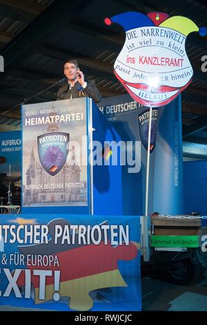 Bahretal, Germania. 06 Mar, 2019. Andre Poggenburg, presidente del partito Aufbruch deutscher Patrioten (ADP), parla al mercoledì delle ceneri evento del suo partito. Credito: Sebastian Kahnert/dpa/Alamy Live News Foto Stock