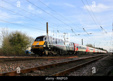 91110 battaglia della Gran Bretagna, LNER treno, East Coast Main Line Railway, Peterborough, CAMBRIDGESHIRE, England, Regno Unito Foto Stock