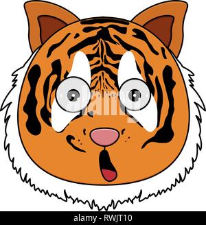 Testa di tiger in stile cartoon. Kawaii animale. Illustrazione Vettoriale