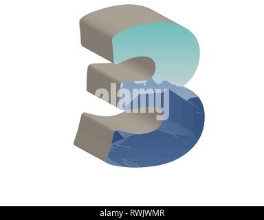 3D numero tre. Illustrazione Vettoriale di 3D font Illustrazione Vettoriale