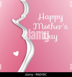 Donna incinta silhouette. Acquerello silhouette di donna bianca con contorni. Felice Festa della mamma modificabile del modello di saluto con la trama della carta sullo sfondo Illustrazione Vettoriale