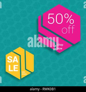 Vendita banner con colorati sfondo geometrica Illustrazione Vettoriale