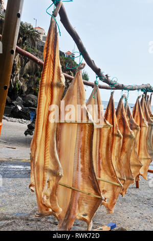 Intorno a Madeira - essiccazione del pesce in Camara de Lobos Foto Stock