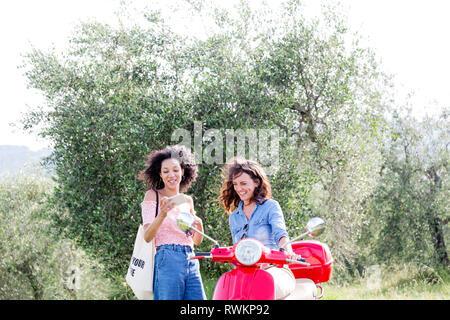 Gli amici di controllo telefono mobile in Oliveto Foto Stock