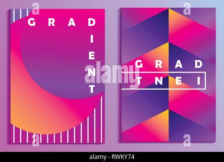 Gradienti colorati set di poster. Synthwave futurismo sullo sfondo. Retrowave. Illustrazione Vettoriale Illustrazione Vettoriale