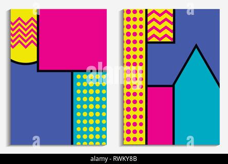 Memphis set di poster. Elementi geometrici nello stile di 80s. Illustrazione Vettoriale Illustrazione Vettoriale
