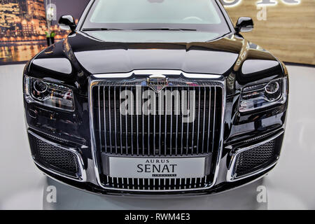 Aurus Senat, Russo limousine di lusso, che porta anche il Presidente russo Vladimir Putin è stato presentato durante il 2019 Geneva International Motor Sh Foto Stock