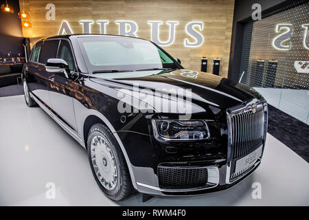 Aurus Senat, Russo limousine di lusso, che porta anche il Presidente russo Vladimir Putin è stato presentato durante il 2019 Geneva International Motor Sh Foto Stock