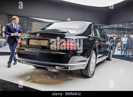 Aurus Senat, Russo limousine di lusso, che porta anche il Presidente russo Vladimir Putin è stato presentato durante il 2019 Geneva International Motor Sh Foto Stock