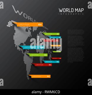 Luce mappa Mondo modello infografico con puntatore marchi (verticale sulla parete scura versione) Illustrazione Vettoriale