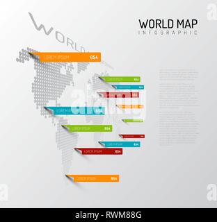 Luce mappa Mondo modello infografico con puntatore marchi (verticale sulla versione a parete) Illustrazione Vettoriale
