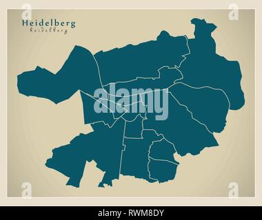 Città moderna mappa - Heidelberg città della Germania con il distretto DE Illustrazione Vettoriale