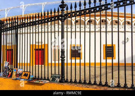 Siviglia, Spagna - DIC 2018: Arte Dipinti in vendita come memorabilia fuori Plaza de Toros de Sevilla Foto Stock