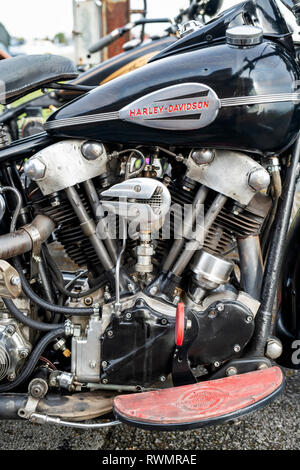 1946 Vintage Harley Davidson knucklehead motocicletta. Bicester Heritage Centre, Oxfordshire, Inghilterra Foto Stock