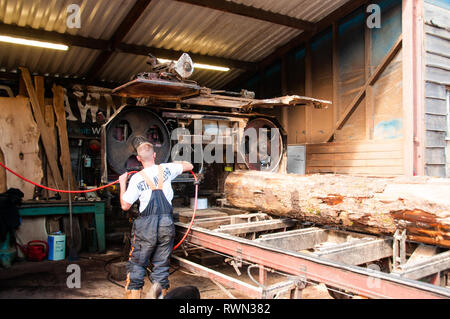 Serra la Baviera ha visto in azione, Cornish segheria Foto Stock