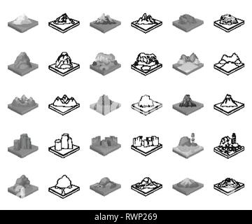 Apex,bay,boulder,raccolta,cratere,design,terra,forest, ghiacciaio,l'erba,icona,immagine,isolato,vista isometrica,lago,terra,landmark,landscape,lava,layout,faro,logo,massiccio,monocromatico, delineano,mountain,ocean,PICCO, rilievo,relievo,fiume,rock,mare,impostare,segno,slice,pietra,stream, superficie,il simbolo,terreno,topografia,torre,vettore,vegetazione,vulcano,ondata,web vettori vettore , Illustrazione Vettoriale