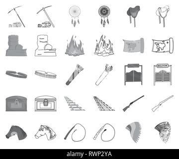 Accessori,l'america,le munizioni,munizioni,frecce,attributi,trasportatore,falò,canyon,petto,raccolta,cowboy,custom,porta,dreamcatcher,attrezzature,piume,l'oro,copricapo, cavallo,icona,immagine,indiana, mane,mappa,mining,monocromatico, delineano,mountain,pick,faretra,railroad,ranch,fucile,sella,salone,impostare,sheriff,fucile,membro,il simbolo,texas,tesoro,vettore,west,western,ruota,frusta,selvatica,deserto,legno vettori vettore , Illustrazione Vettoriale