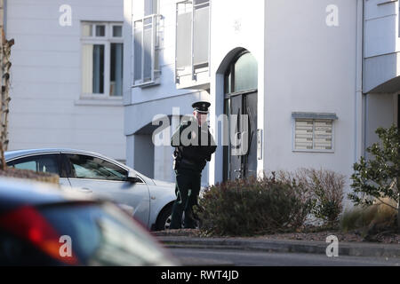 PSNI Assistant CHIEF CONSTABLE Mark Hamilton alla scena di Glin Ree corte a Newry, Co Down, in cui i corpi di un uomo e di una donna e una ragazza adolescente sono stati scoperti in un appartamento a circa 11.00 giovedì mattina. Foto Stock