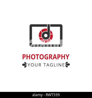 Immagine del logo design con fotocamera e lettera d, vettore Foto Stock