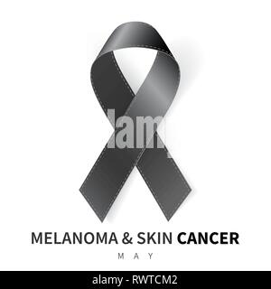 Il melanoma e cancro della pelle Awareness Month. Realistico nastro nero simbolo. Medical Design. Illustrazione Vettoriale. Illustrazione Vettoriale