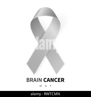 Brain Cancer Awareness Month. Realistico nastro grigio simbolo. Medical Design. Illustrazione Vettoriale. Illustrazione Vettoriale