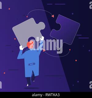 Uomo di collegamento digitale galleggiante puzzle Illustrazione Vettoriale