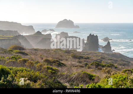 Big Sur in California - molti strati di pile di mare e coste frastagliate lungo la costa occidentale degli Stati Uniti e la celebre strada uno. Foto Stock