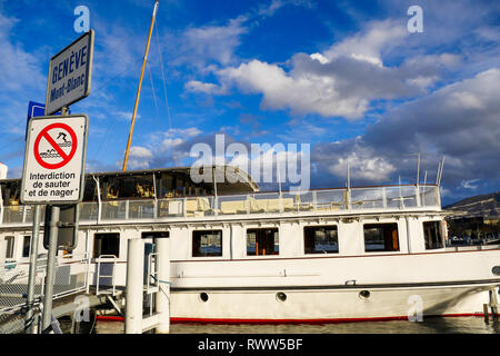 Il Rhone, swiss sternwheeler, Lago Leman, Ginevra, Svizzera Foto Stock