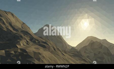 Sullo sfondo delle montagne con Sun in ghiacciaio. illustrazione vettoriale di tanti triangoli Illustrazione Vettoriale