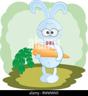 Simpatico coniglio con carota cartoon illustrazione vettoriale Illustrazione Vettoriale