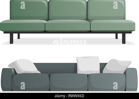 Grigio e verde divano moderno con cuscino. Illustrazione Vettoriale