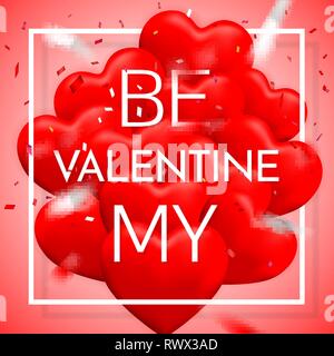 Essere il mio Valentino, Felice il giorno di San Valentino, rosso palloncino a forma di cuore con nastro. Illustrazione Vettoriale. Illustrazione Vettoriale