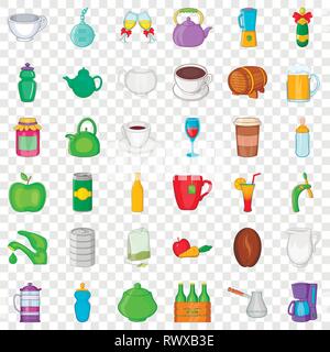 Bevanda set di icone, stile cartoon Illustrazione Vettoriale