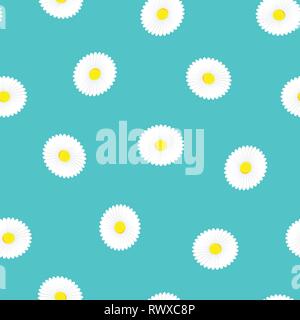 Daisy seamless pattern su sfondo turchese. Floreali texture vintage concept per il web design, coperchi dei panneggi, materiali per abbigliamento, tovaglie, beddi Illustrazione Vettoriale