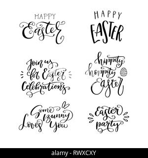 Set di disegnati a mano scritte frase 'Felice Pasqua', 'Hippity Hoppity, Pasqua', 'Pasqua partito', 'Some Bunny vi ama", "unirsi a noi per la Pasqua Illustrazione Vettoriale